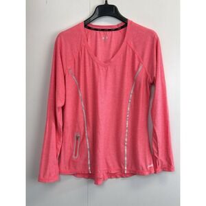 Avia Womens Active Top L Pink V Neck Long Sleeve Breathable Polyester Zip Pocket